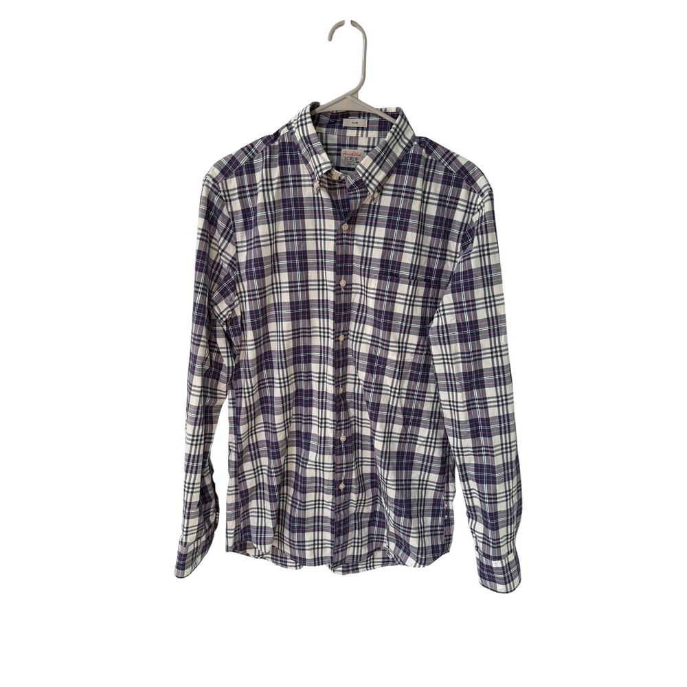 J.Crew Size Medium Secret Wash Slim Fit Plaid Button Down Shirt Navy Red White